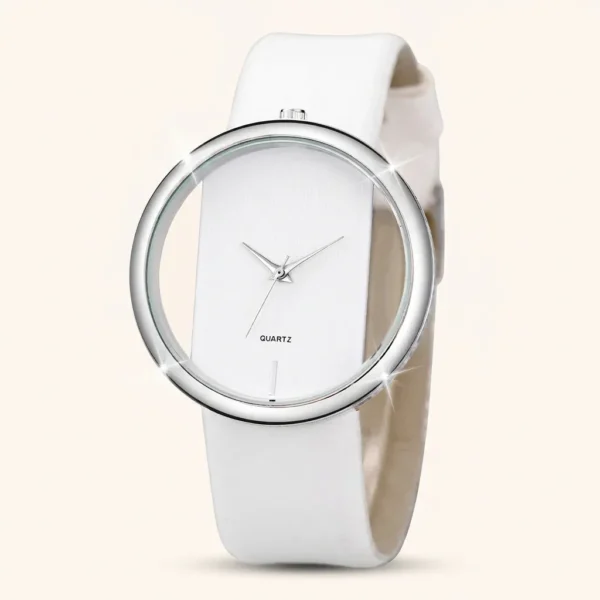 Zegarek damski z minimalistyczną tarczą i bransoletką z perłami